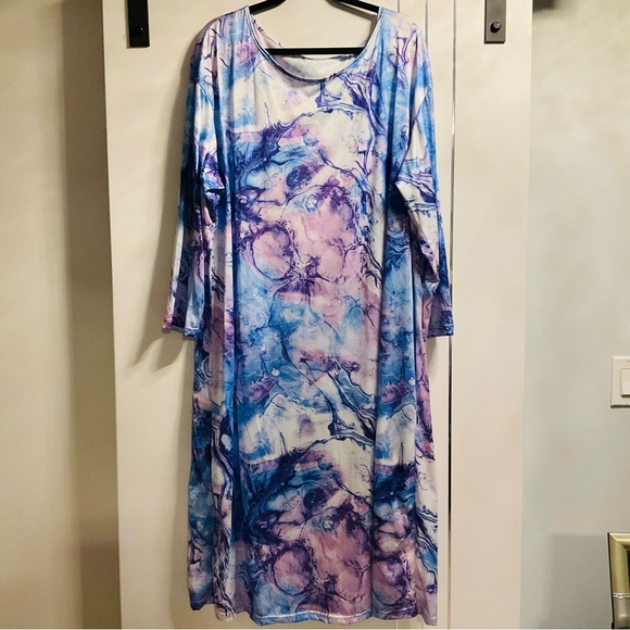 Tie Dye 4X Louungewear Maxi Dress Nightgown Purple/Blue NWOT - Picture 6 of 7